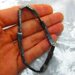 Hematite Flat Rectangles 7" Stretchy Gemstone Bracelet